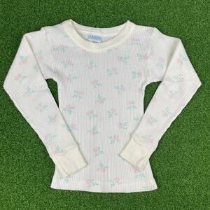 Vintage Honors Girls White Floral Waffle Knit Thermal Long Sleeve T-Shirt 6/6X S